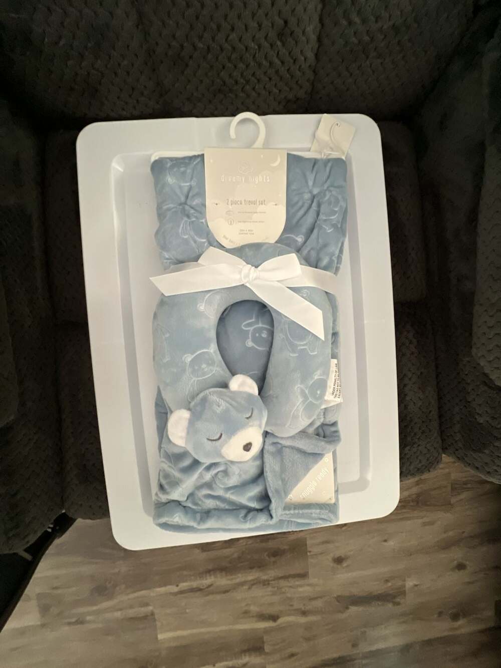 Dreamy Nights Collection 2-Piece Travel Set with Embossed Blue Bear Blanket and